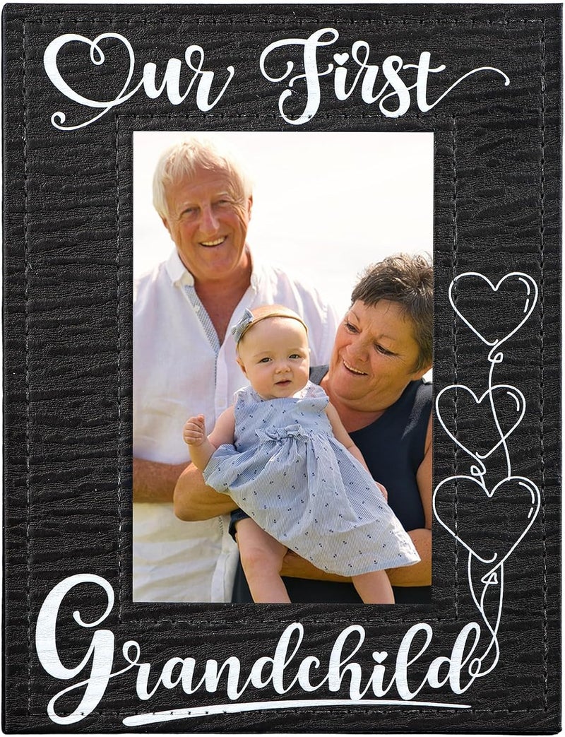 FLYAB First Time Grandparents Picture Frame - Our First Grandchild Leather Photoframe for New Grandparent Christmas Gifts for First Time Grandma Picture Frame Grandparents' Day Gifts - Image 1